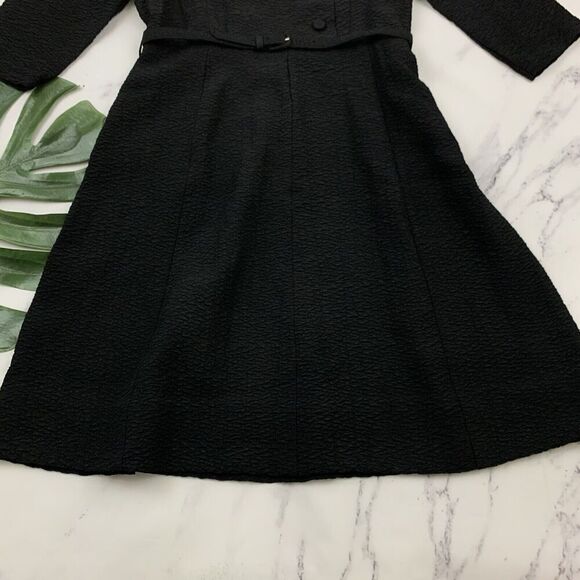 Caldwell Casuals Vintage 60s Dress Size S/M Black Bow Collar Fit Flare Belted - Picture 5 of 12